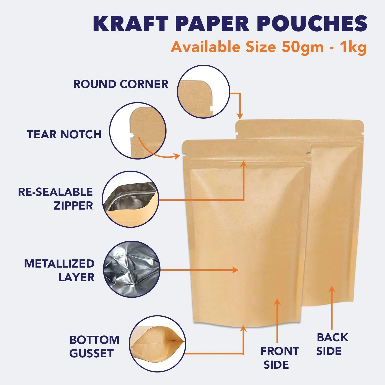 Both Side Kraft Paper Stand Up Zipper Pouch - Image 20