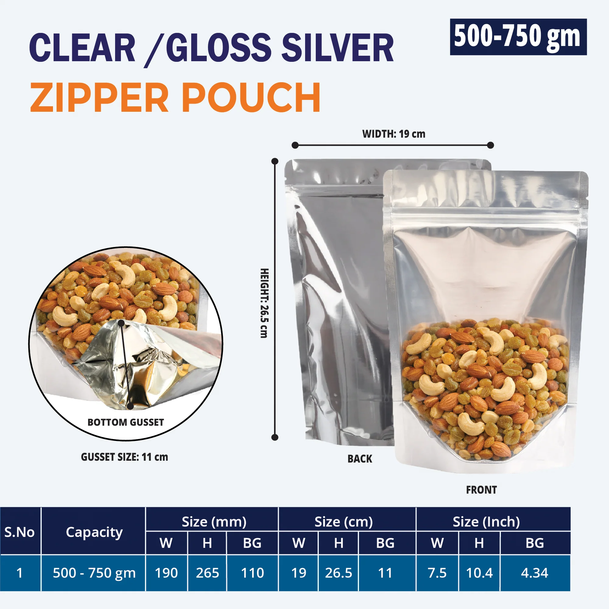Clear /Gloss Silver Stand Up Zipper Pouch - Image 43