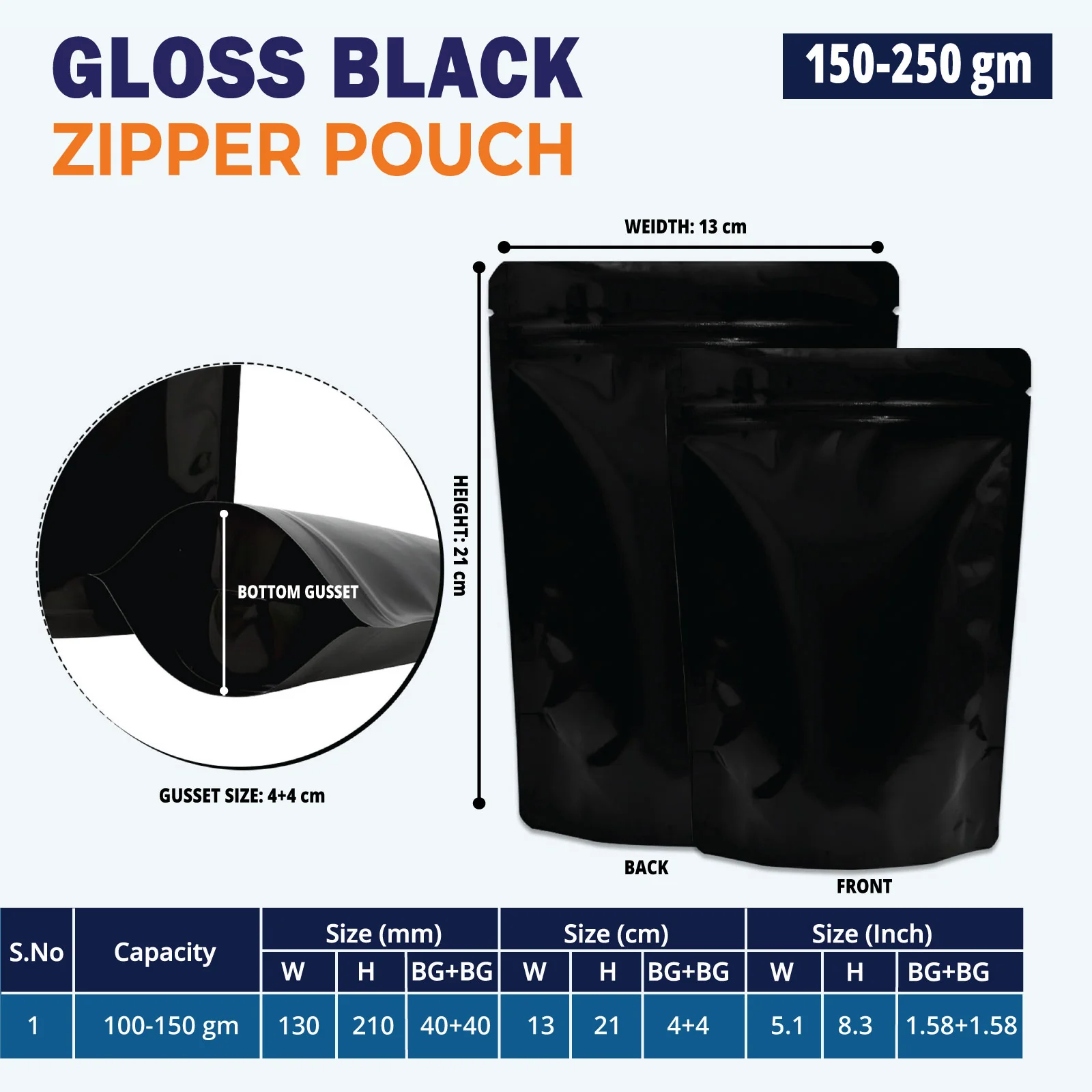 Both Side Gloss Black Stand Up Zipper Pouch - Image 27