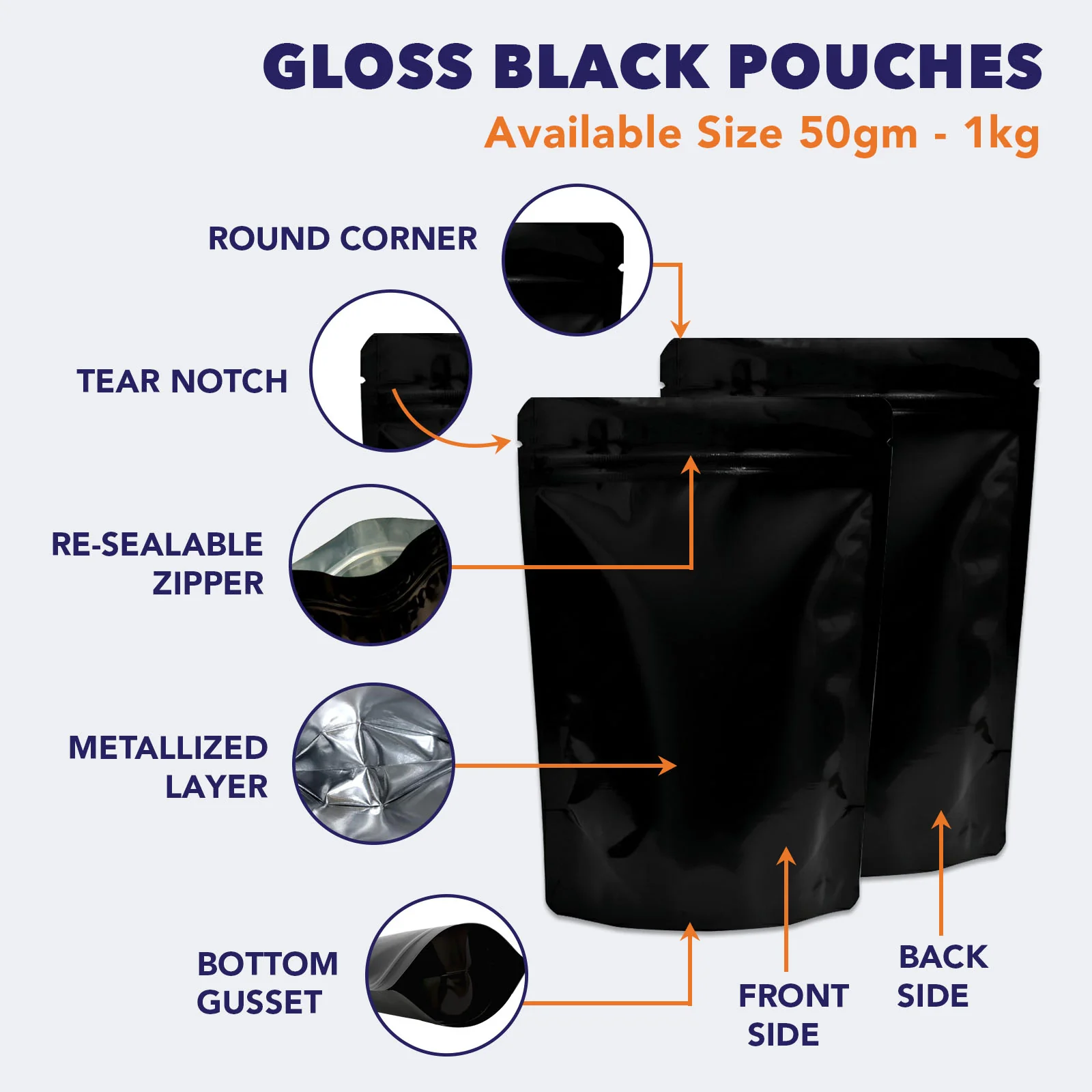 Both Side Gloss Black Stand Up Zipper Pouch - Image 44