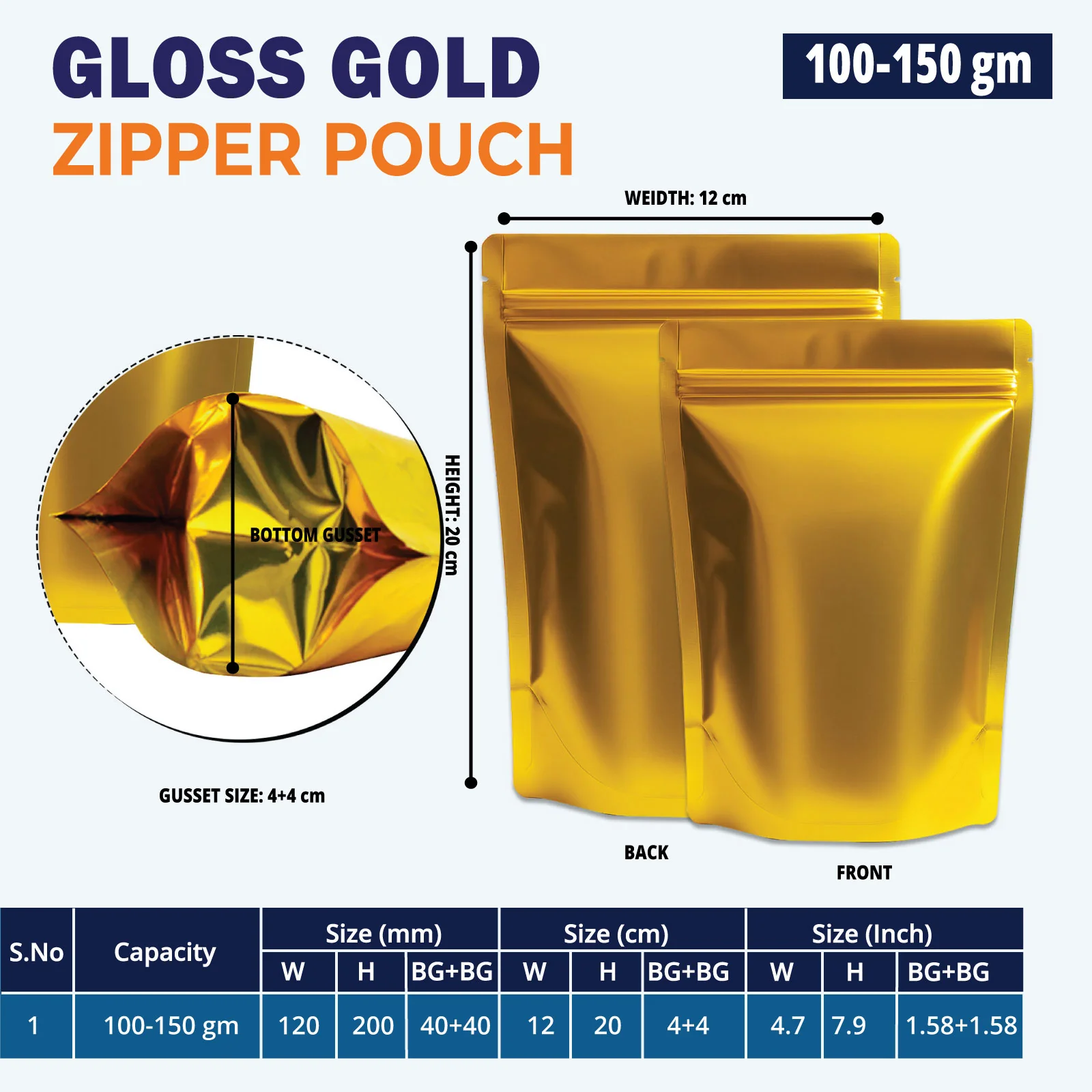 Both Side Gloss Gold Stand Up Zipper Pouch - Image 20