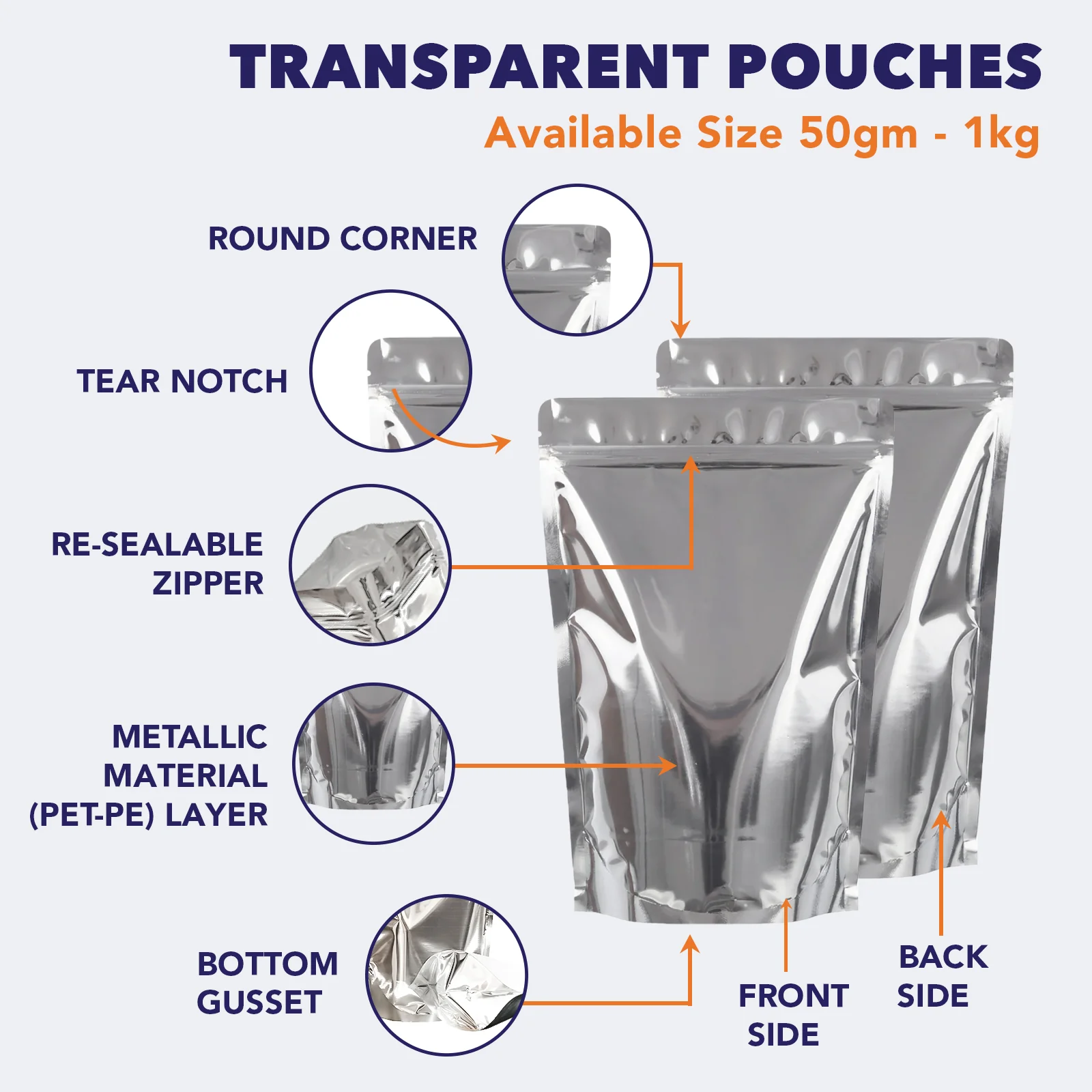 Both Side Gloss Silver Stand Up Zipper Pouch - Image 36