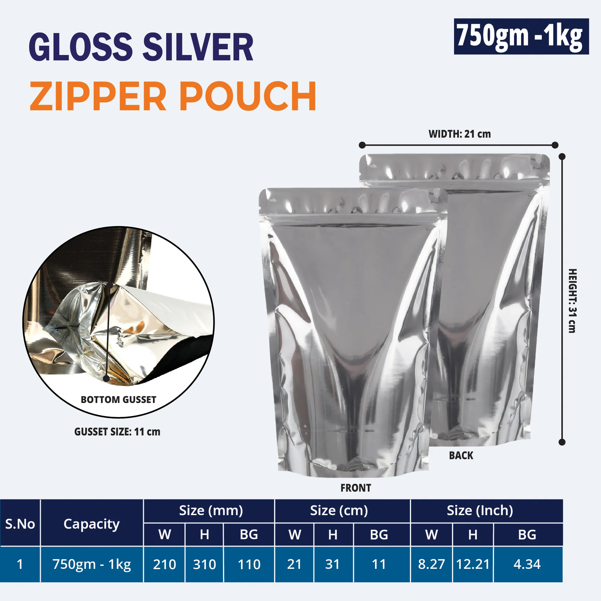 Both Side Gloss Silver Stand Up Zipper Pouch - Image 51