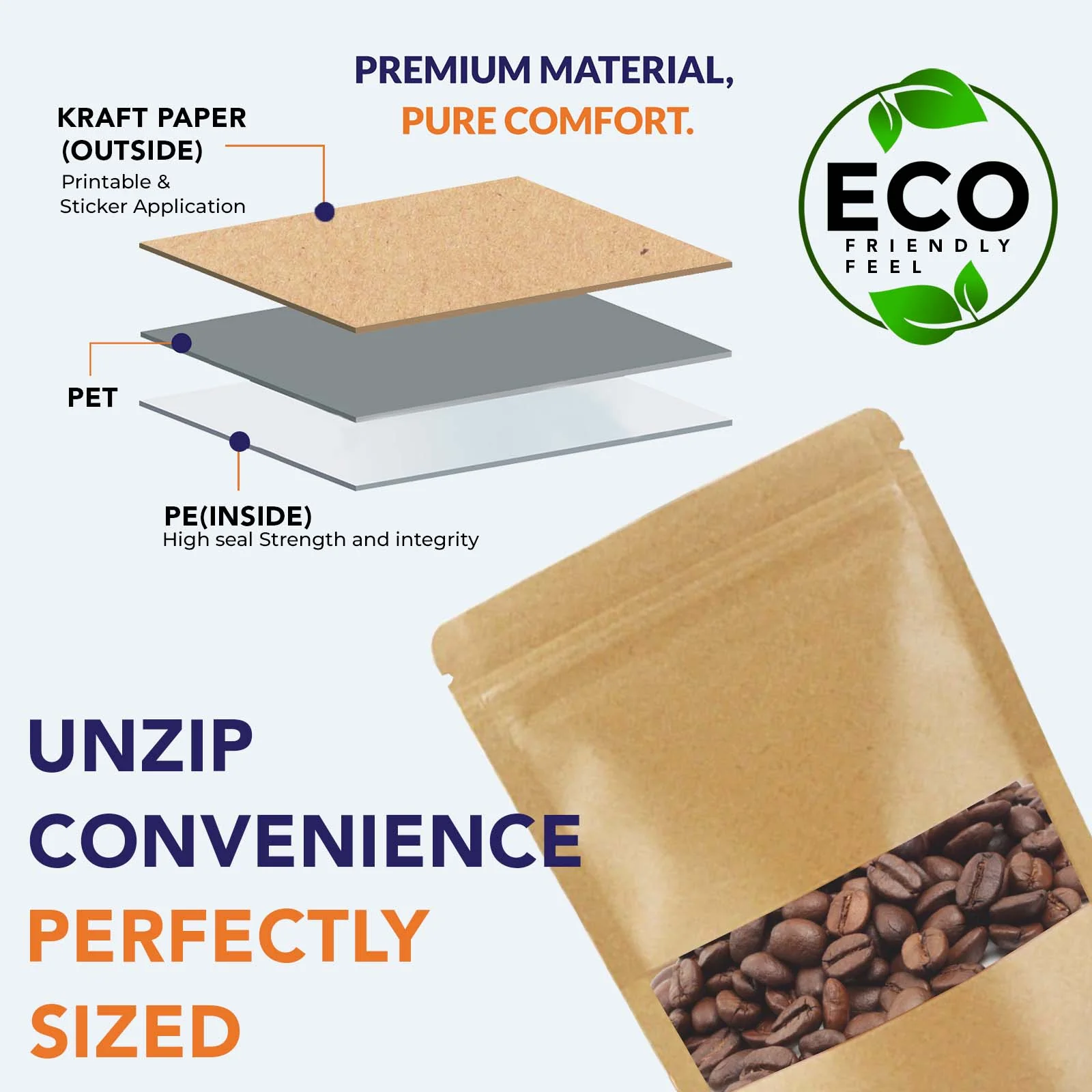 Kraft Paper Stand Up Zipper Pouch With Window - Image 20