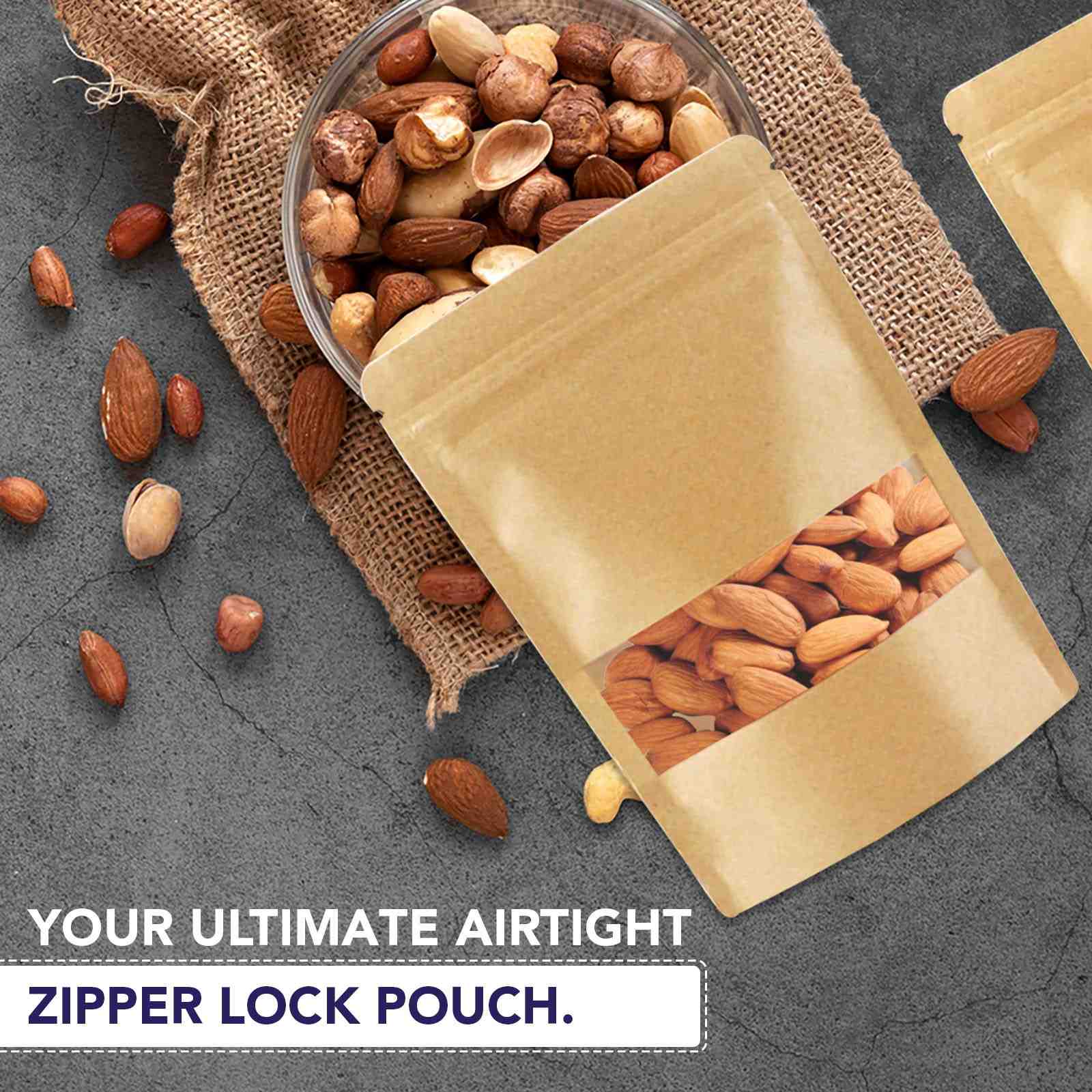 Kraft Paper Stand Up Zipper Pouch With Window - Image 23
