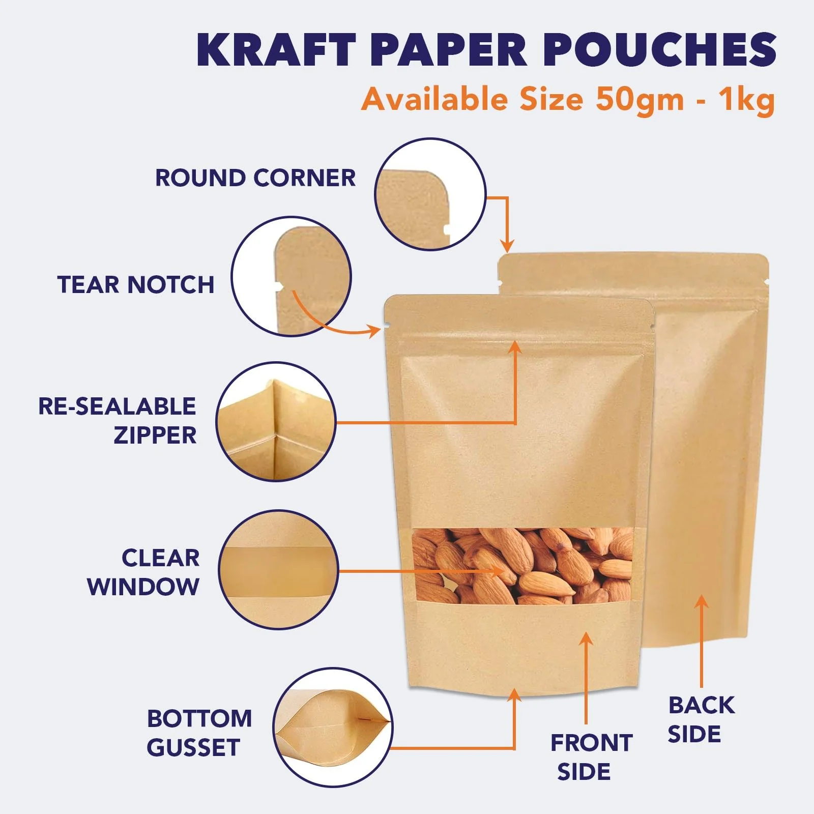 Kraft Paper Stand Up Zipper Pouch With Window - Image 25