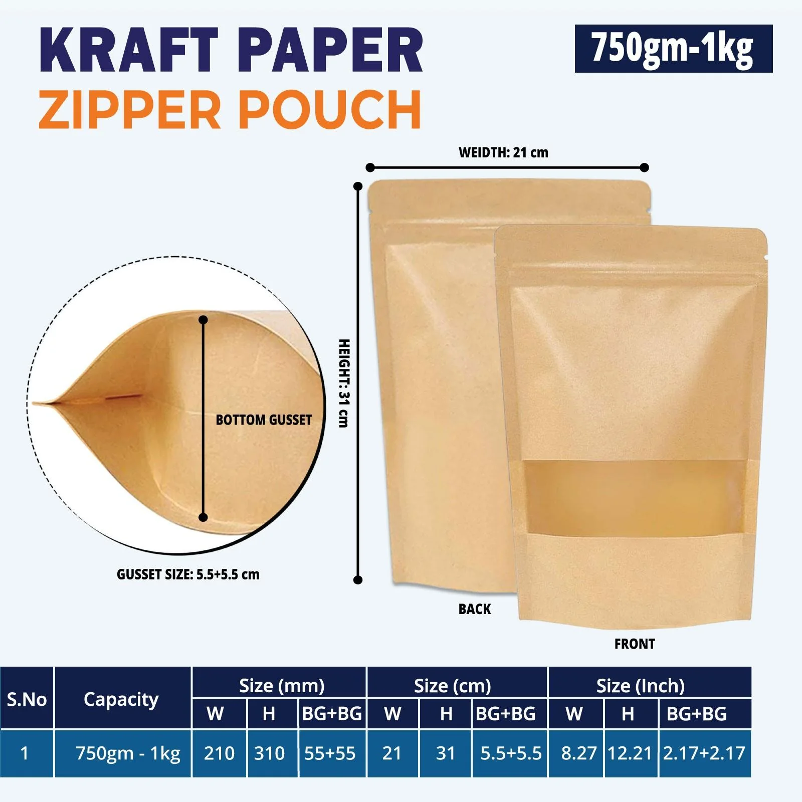 Kraft Paper Stand Up Zipper Pouch With Window - Image 45