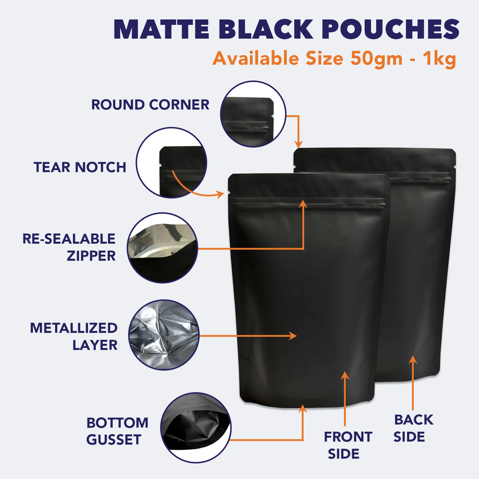 Both Side Matte Black Stand Up Zipper Pouch - Image 36