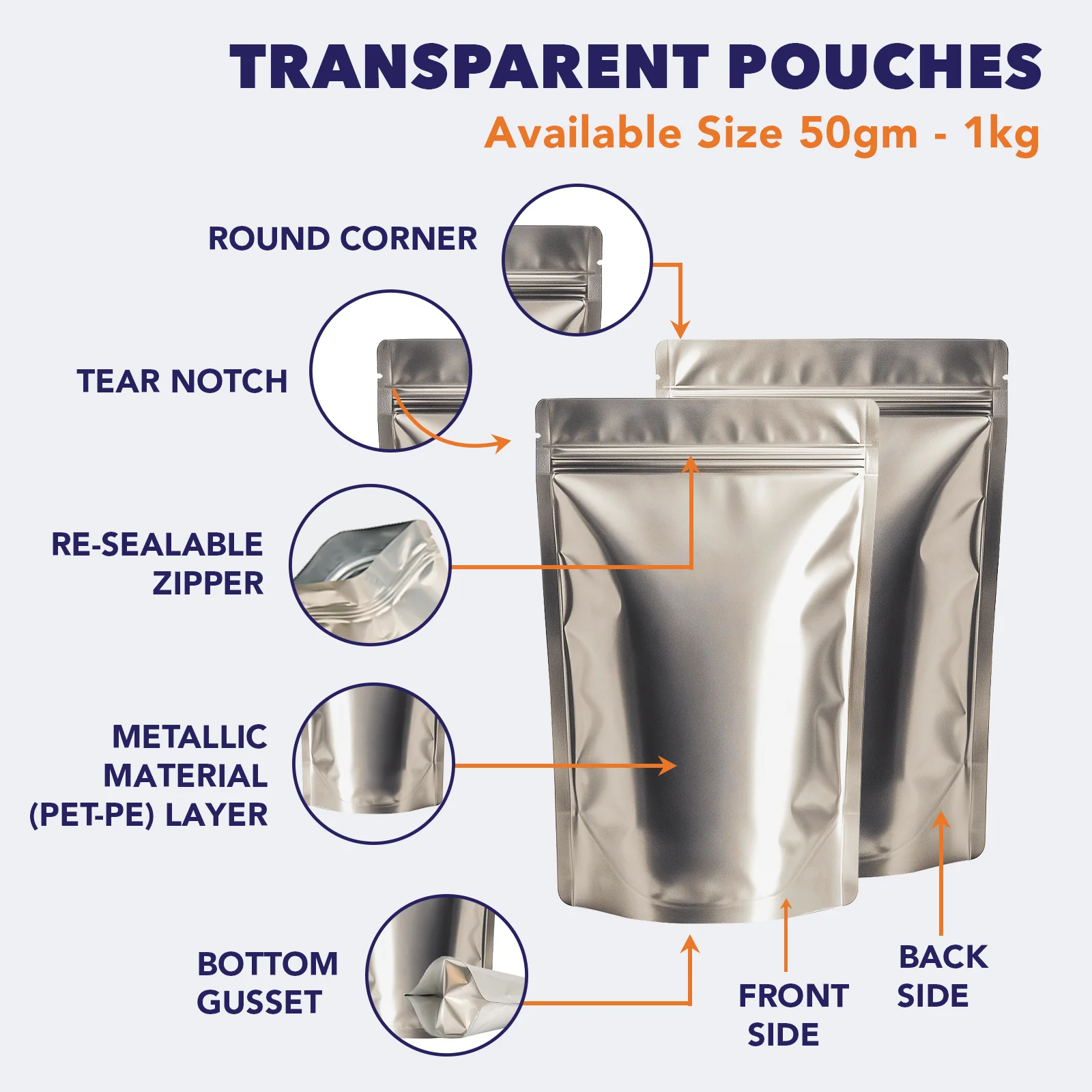 Both Side Matte Silver Stand Up Zipper Pouch - Image 4