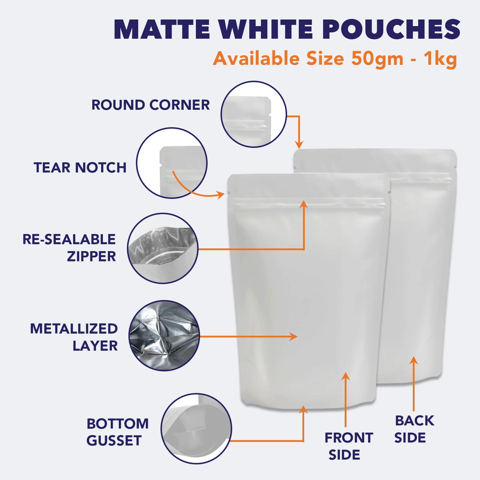 Both Side Matte White Stand Up Zipper Pouch - Image 44