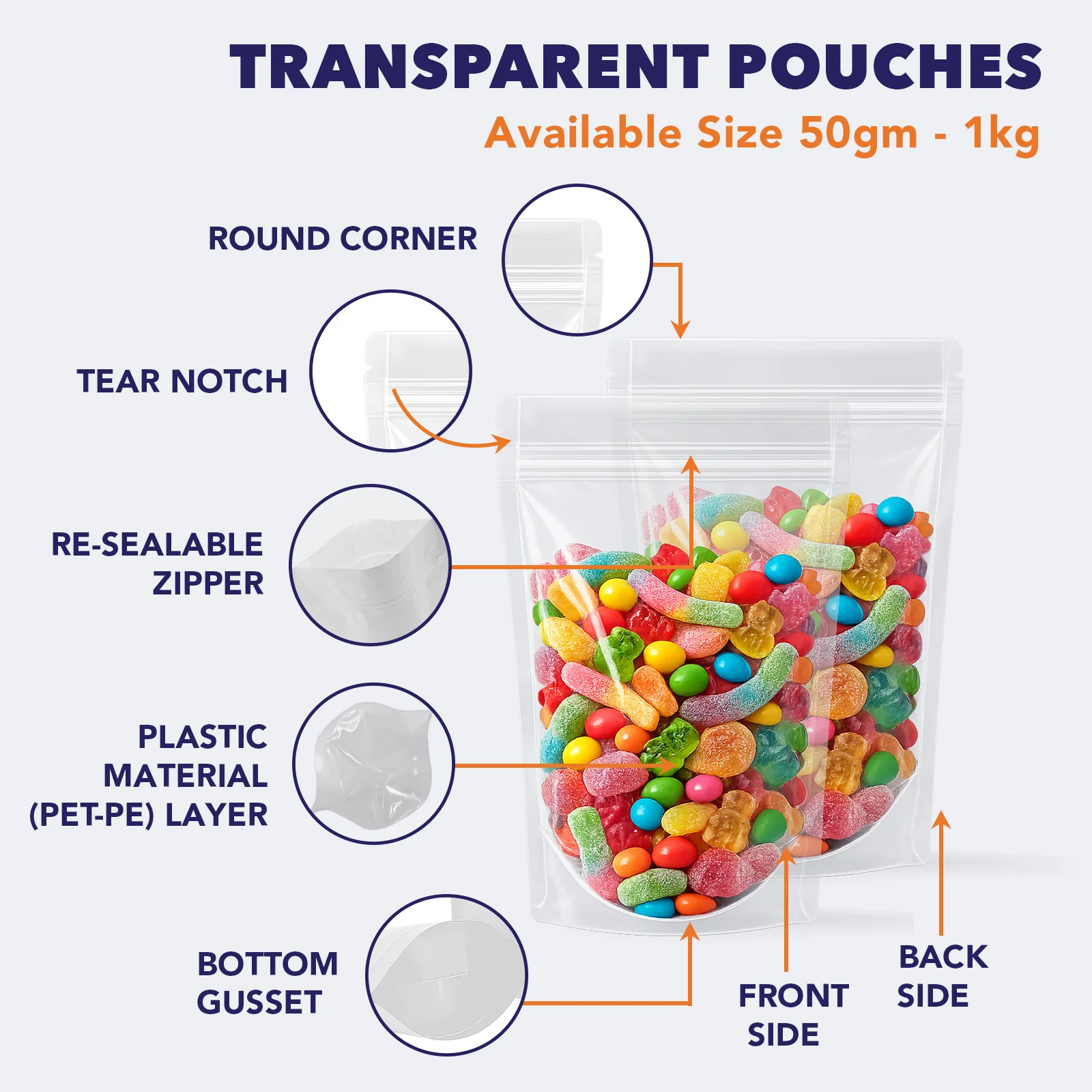 Both Side Transparent Stand Up Zipper Pouch - Image 4